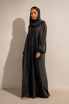 Basic Gathered Sleeves Abaya Set | Grey