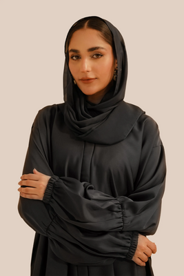 Basic Gathered Sleeves Abaya Set | Grey
