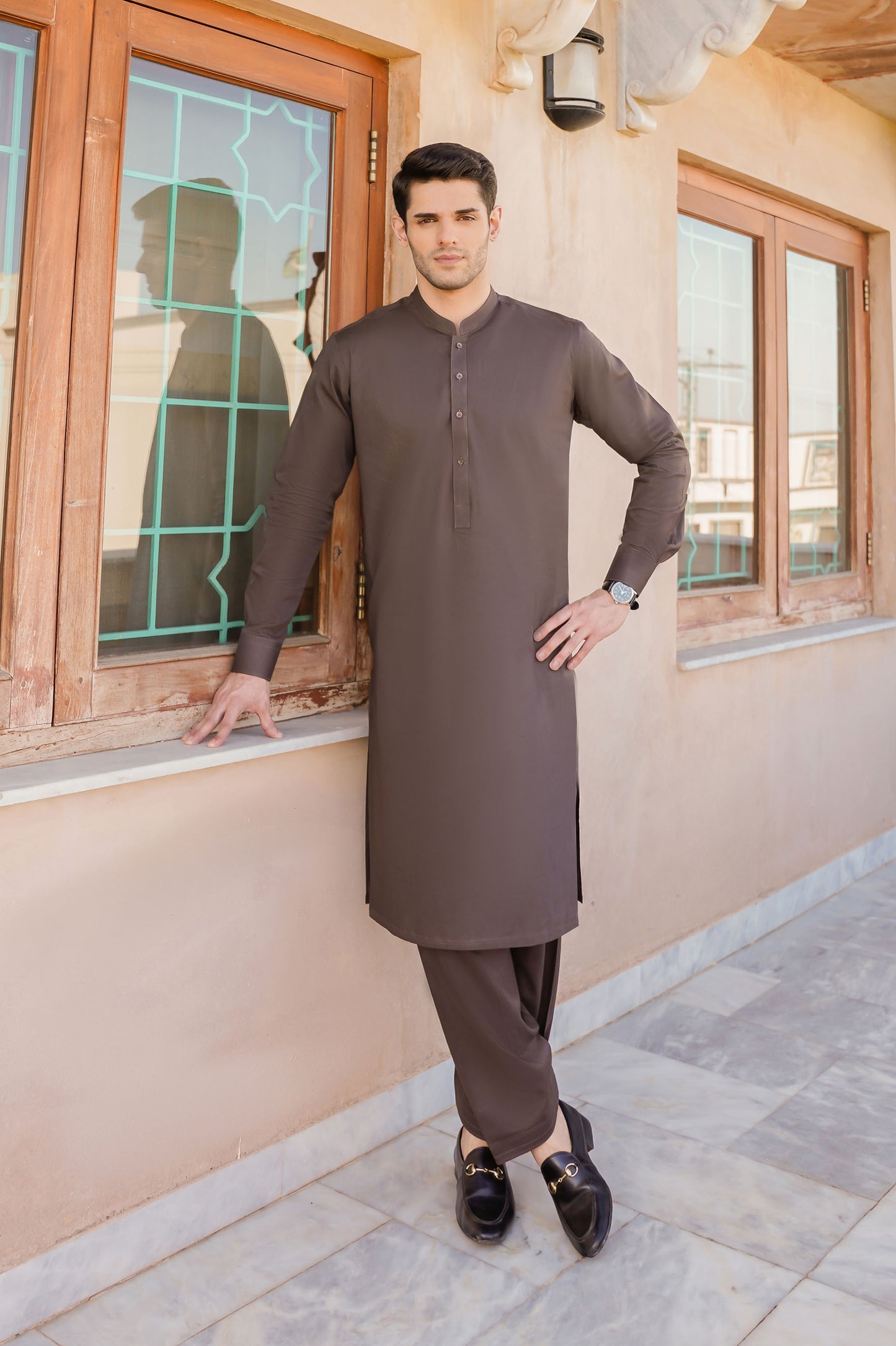 SHALWAR KAMEEZ FOR MEN | CHOCOLATE BROWN - COTTON