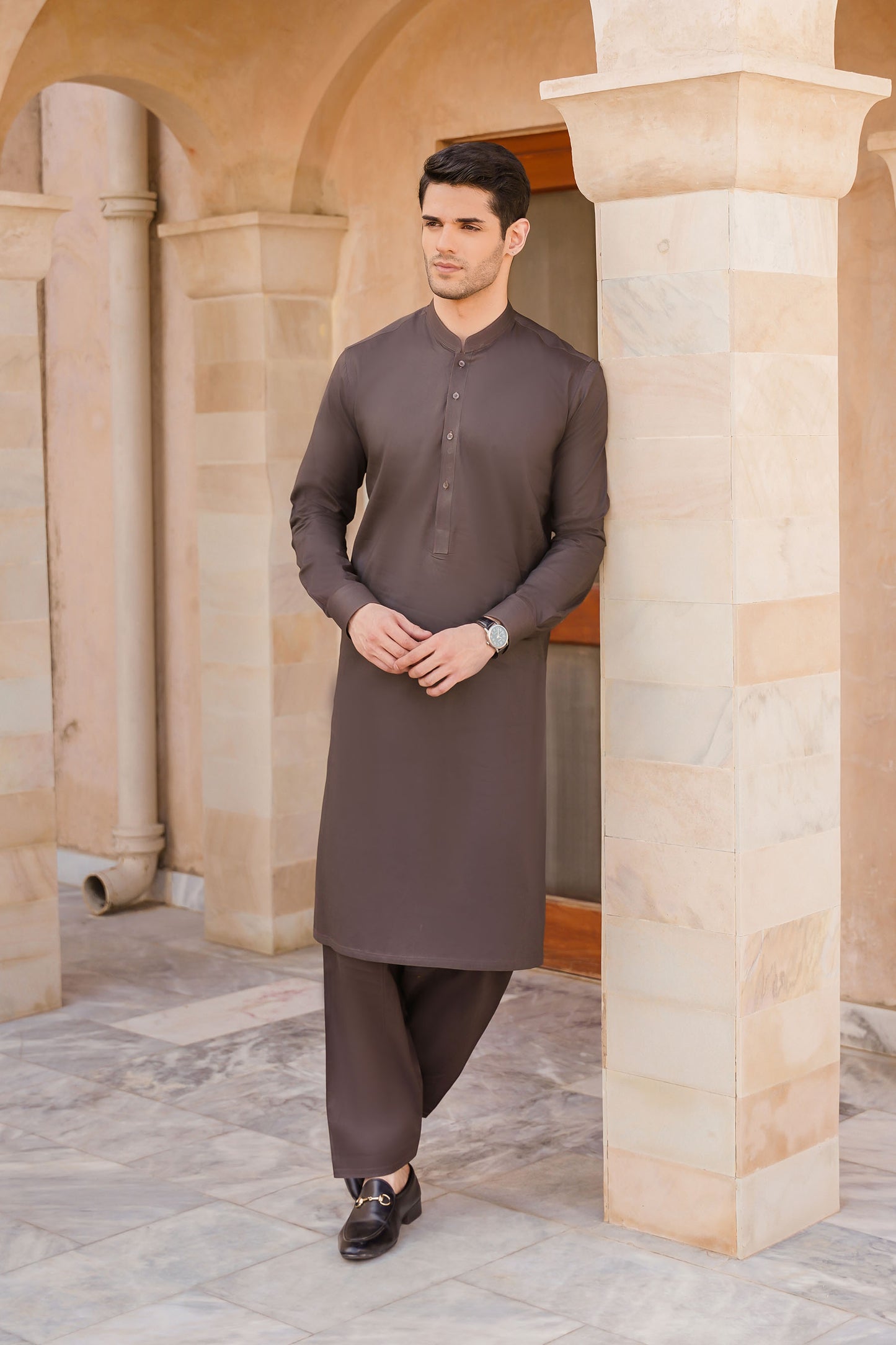 SHALWAR KAMEEZ FOR MEN | CHOCOLATE BROWN - COTTON