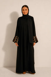 Cuff Embroidered Abaya Set | Black