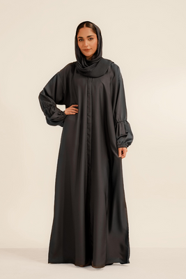 Basic Gathered Sleeves Abaya | Grey