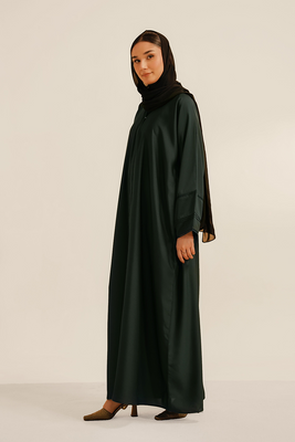 Basic Pleat Abaya Set | Dark Green