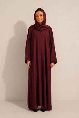 Embellished Abaya Set | Maroon
