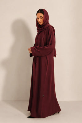 Embellished Abaya Set | Maroon