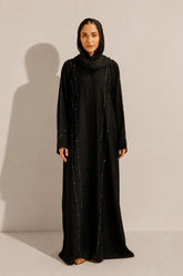 Embellished Hareer Abaya Set | Black