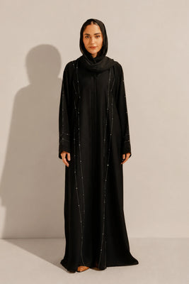 Embellished Hareer Abaya Set | Black