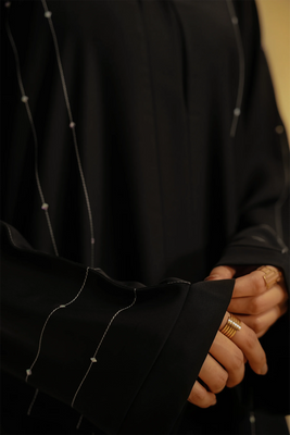 Embellished Hareer Abaya Set | Black