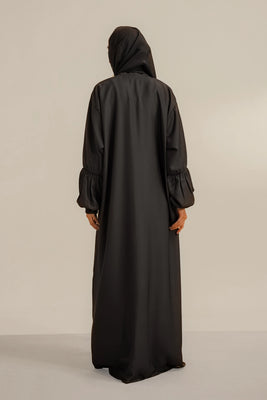 Basic Gathered Sleeves Abaya Set | Grey