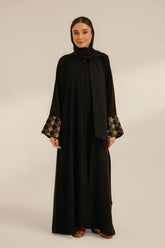 Cuff Embroidered Abaya Set | Black