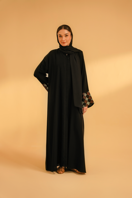Cuff Embroidered Abaya | Black