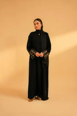 Cuff Embroidered Abaya | Black