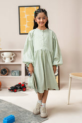 Girls - Check Long Frock | Green