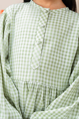 Girls - Check Long Frock | Green