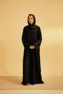 Embellished Hareer Abaya Set | Black