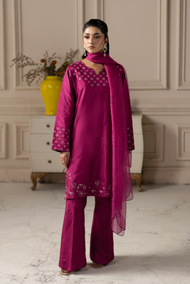 Royal Plum | Embroidered Raw Silk