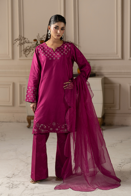 Royal Plum | Embroidered Raw Silk