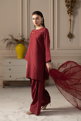 Silk Crimson | Embroidered Raw Silk