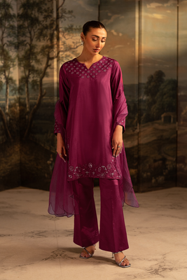 Royal Plum | Embroidered Raw Silk
