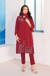 Embroidered 3PC | Deep Red
