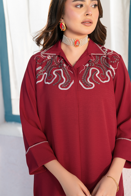 Embroidered 3PC | Deep Red