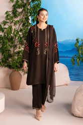 Embroidered 3PC | Coffee Brown