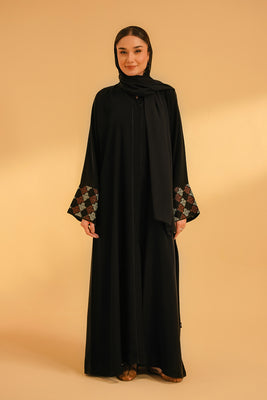 Cuff Embroidered Abaya | Black