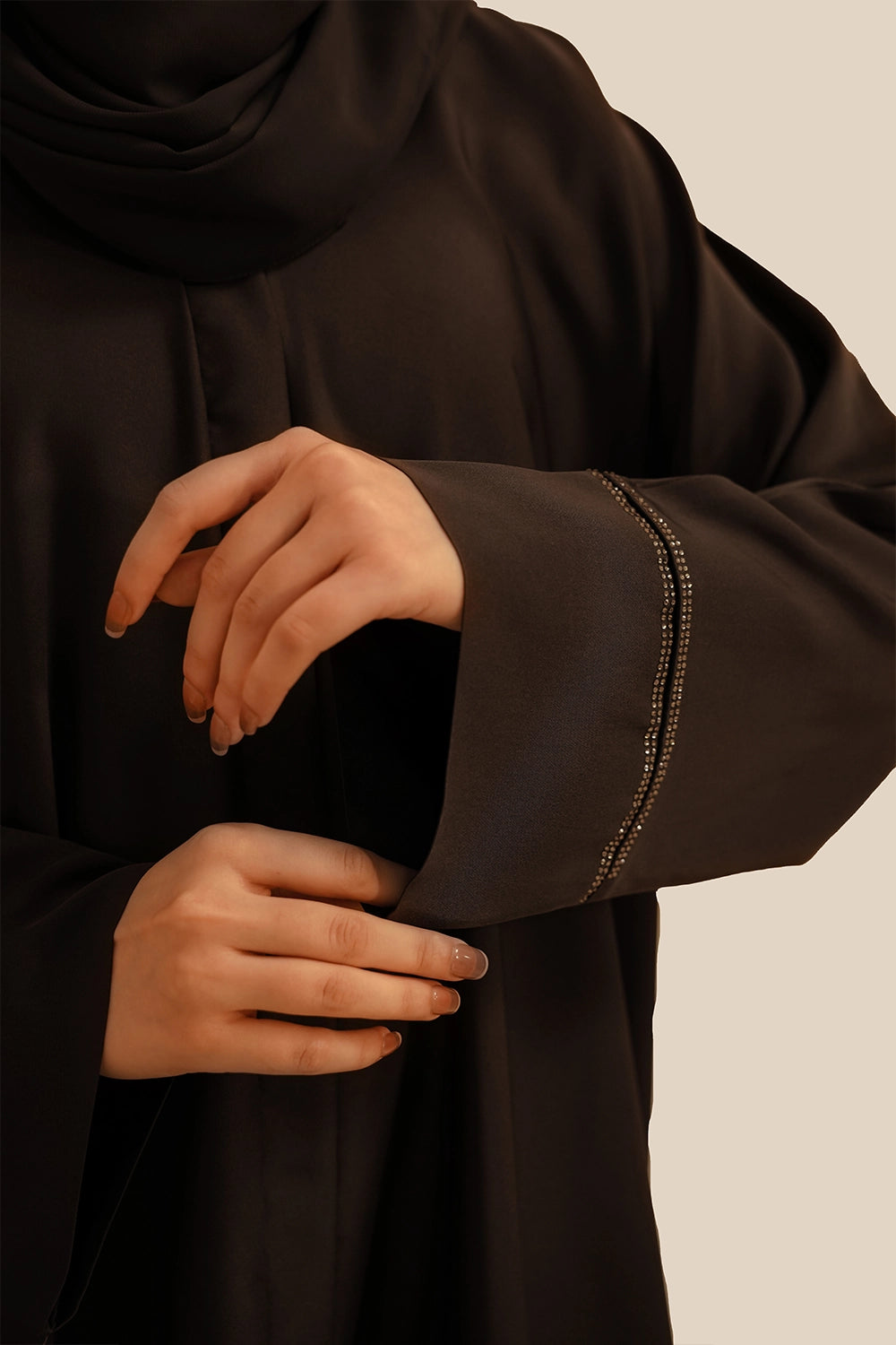 Basic Diamante Abaya Set | Brown