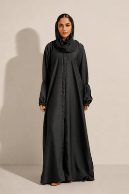 Basic Gathered Sleeves Abaya Set | Grey