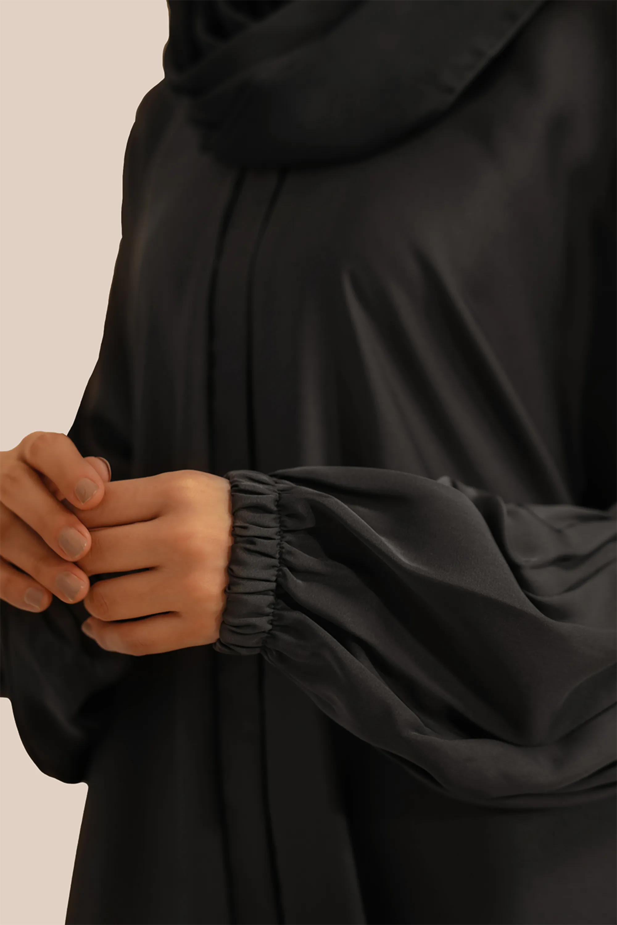 Basic Gathered Sleeves Abaya Set | Grey