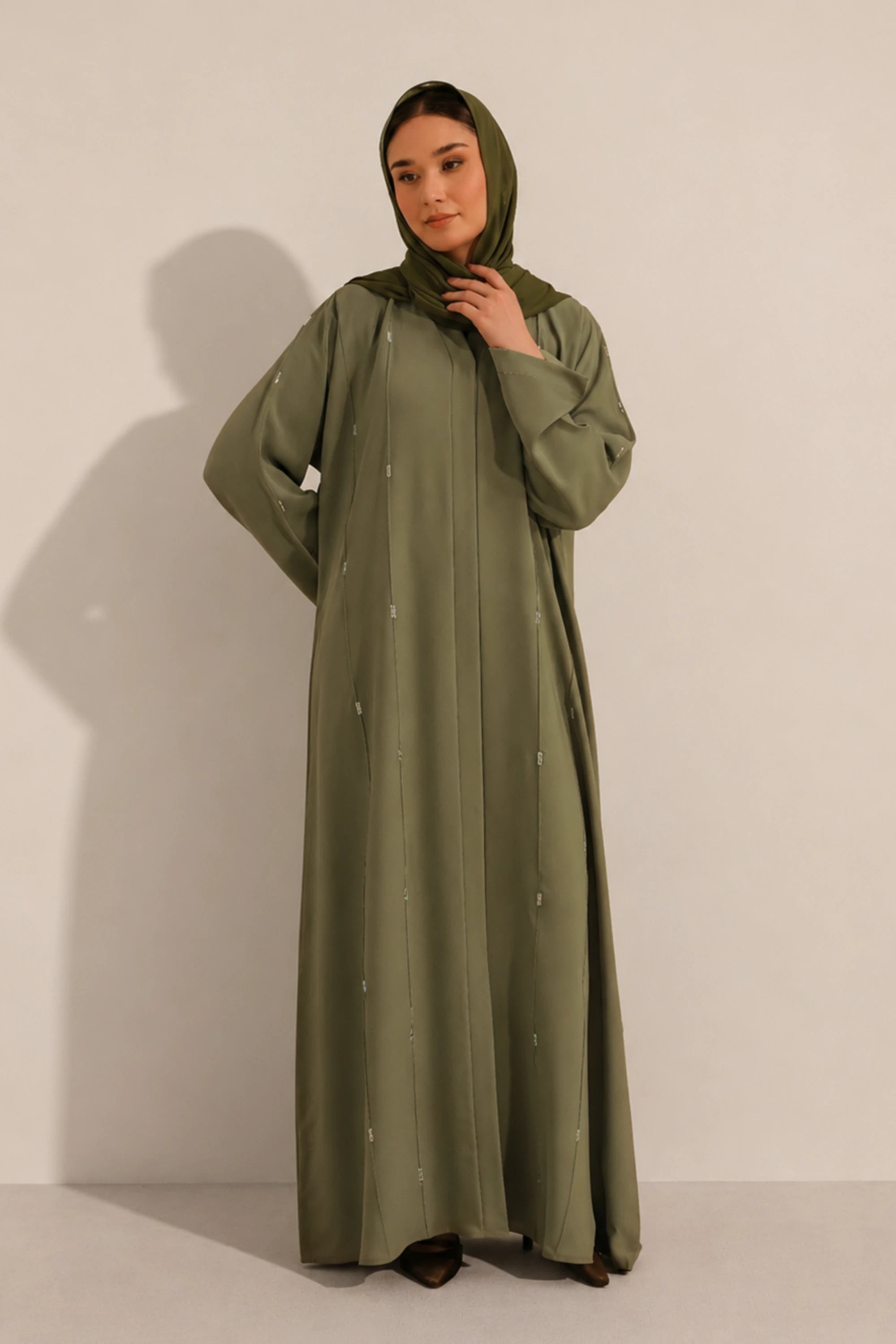 Embellished Abaya Set | Sage Green