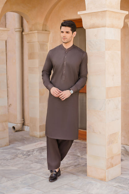 SHALWAR KAMEEZ FOR MEN | CHOCOLATE BROWN - COTTON