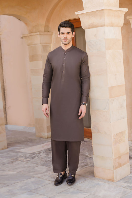 SHALWAR KAMEEZ FOR MEN | CHOCOLATE BROWN - COTTON