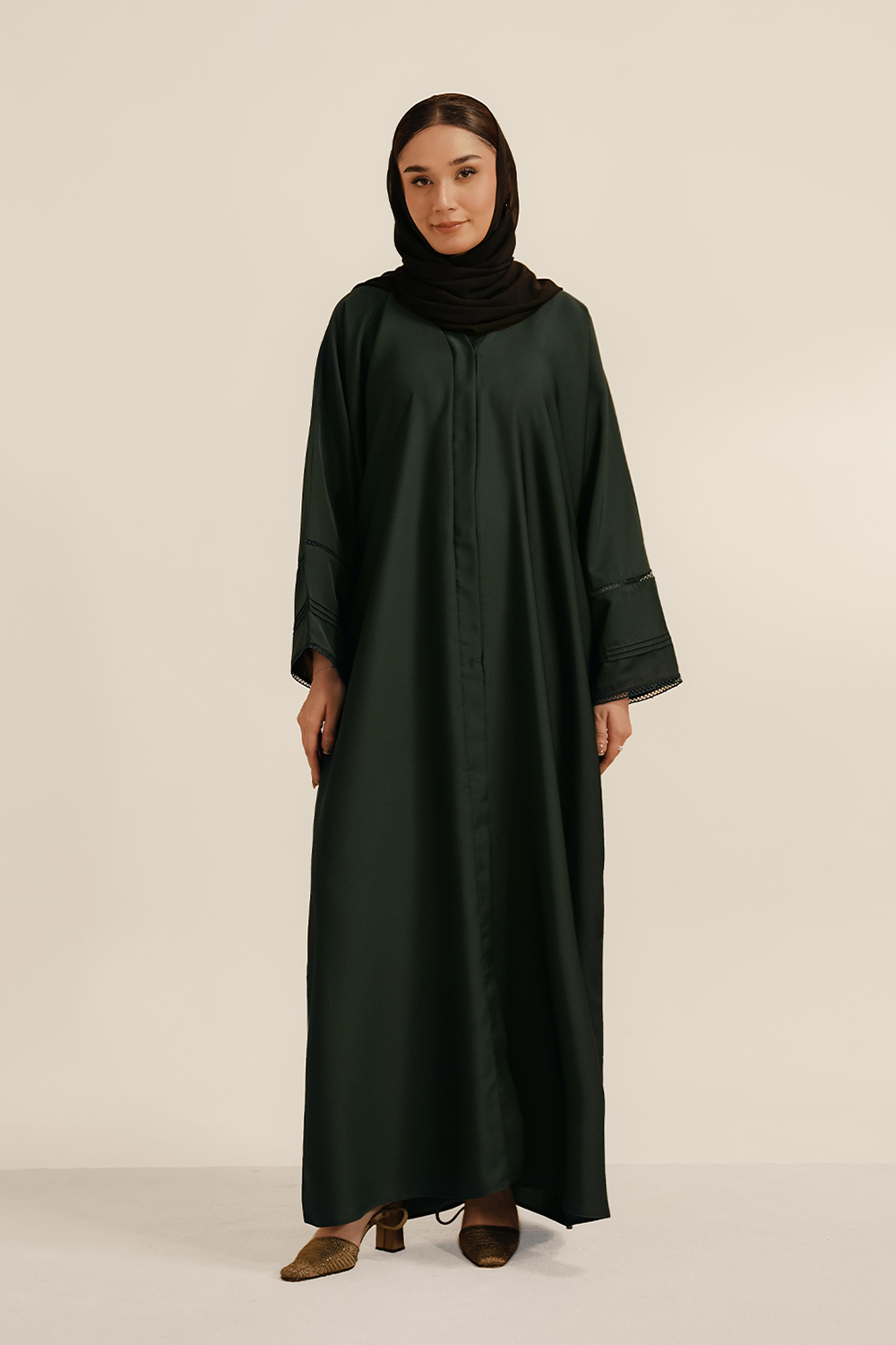 Basic Pleat Abaya Set | Dark Green