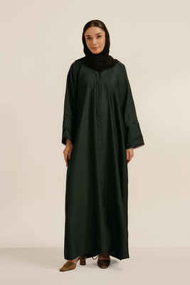 Basic Pleat Abaya Set | Dark Green