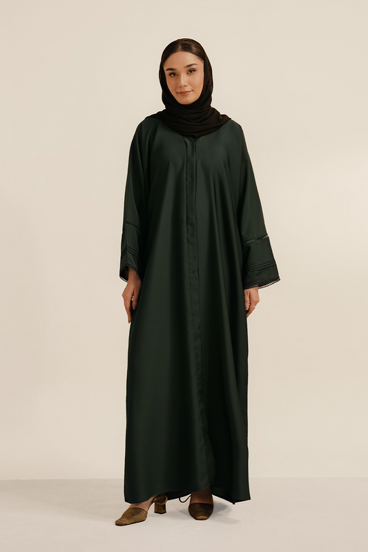 Basic Pleat Abaya Set | Dark Green 1000