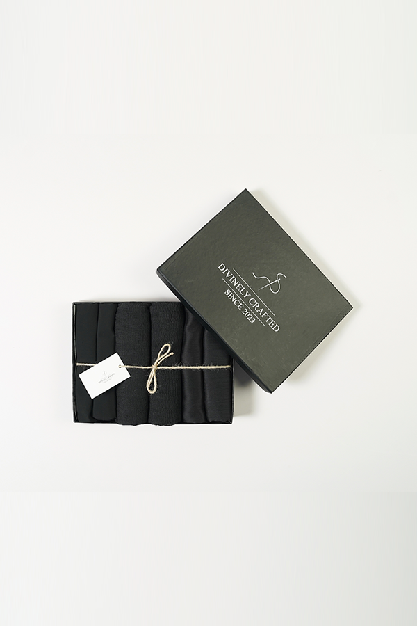 Black Monochrome Hijab - Pack of Six