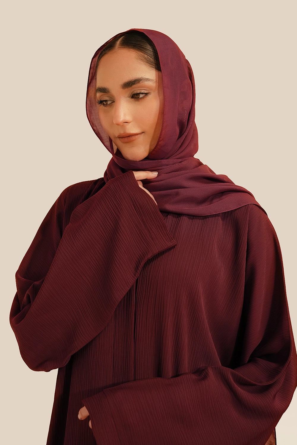 Textured Abaya Set | Maroon