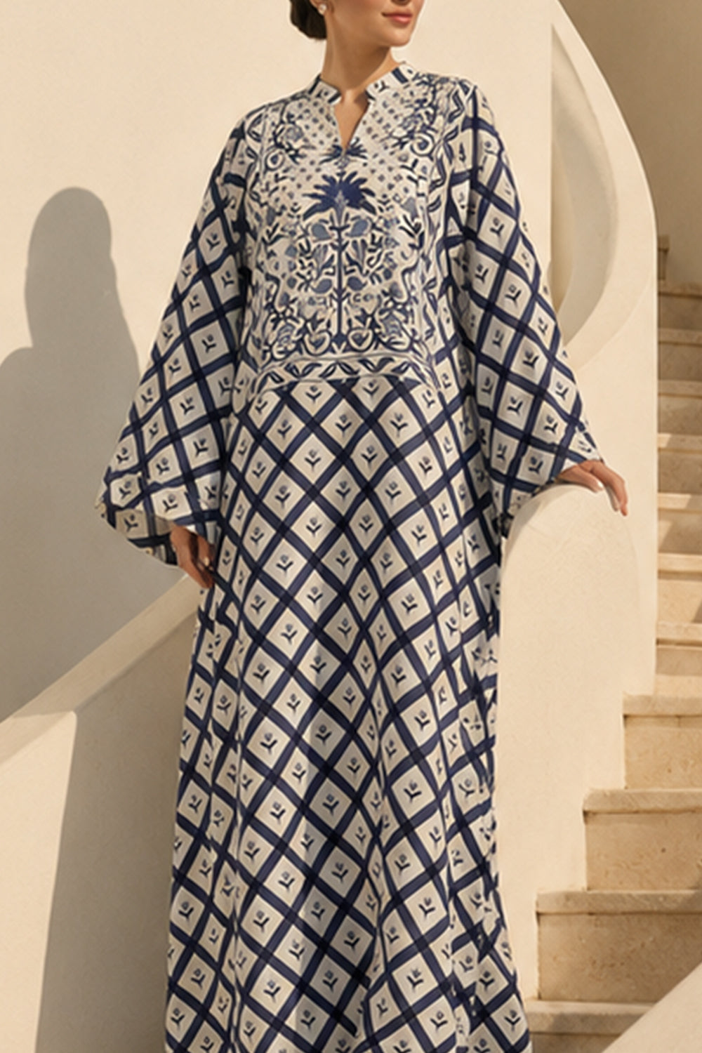 Indigo Lattice Kaftan