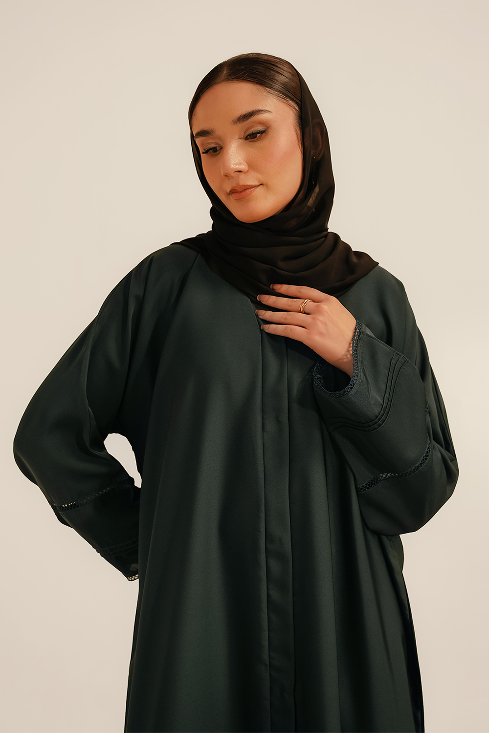 Basic Pleat Abaya Set | Dark Green