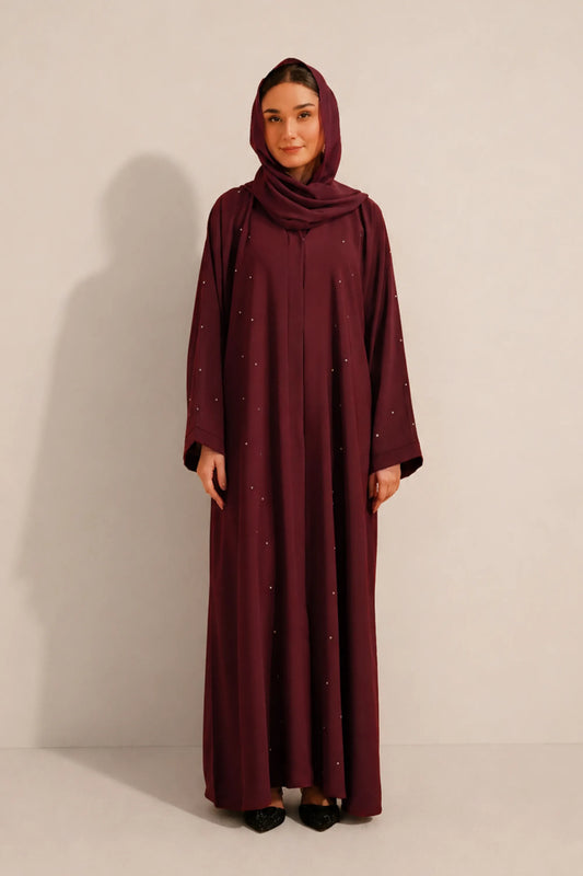 Embellished Abaya Set | Maroon 2000