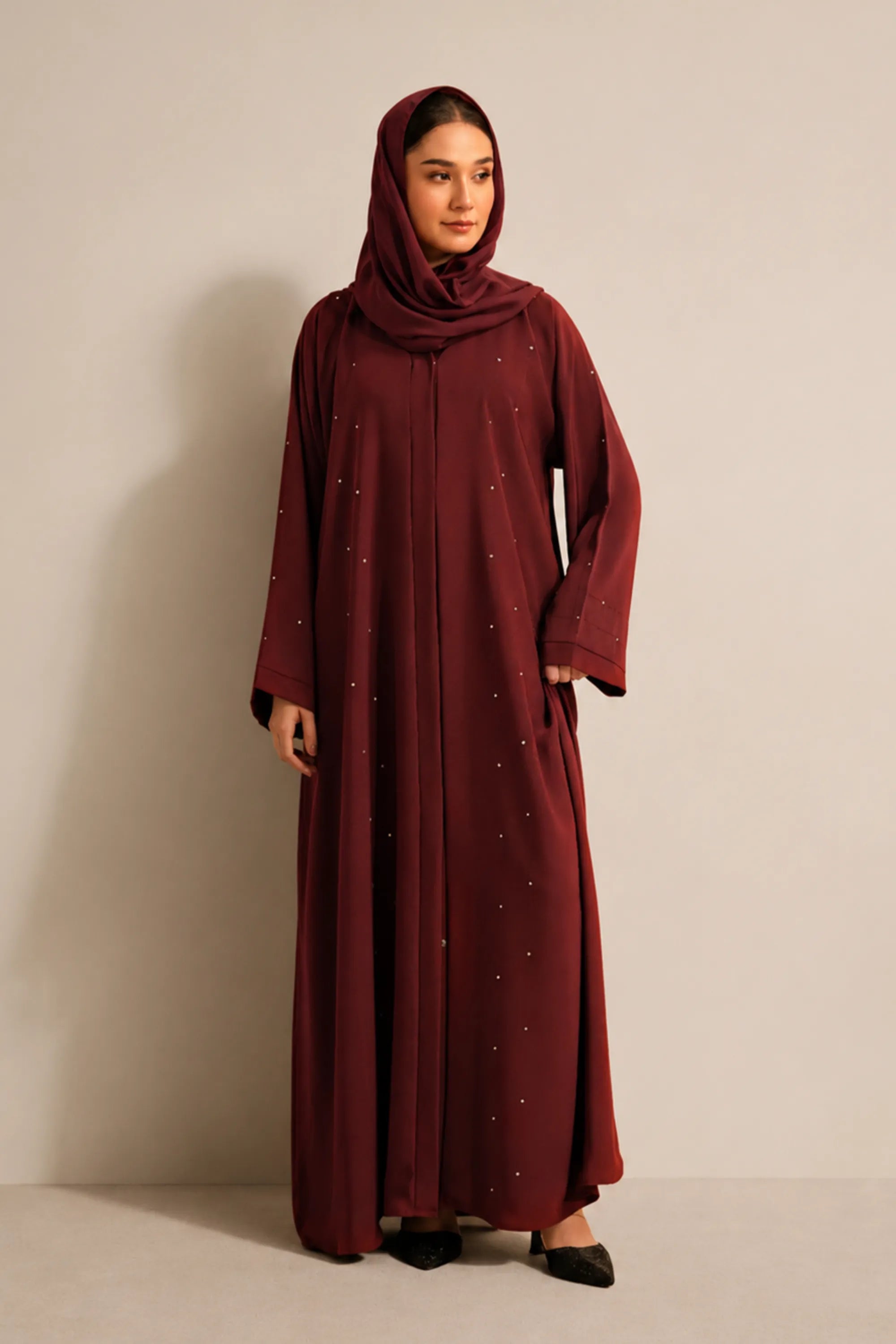 Embellished Abaya Set | Maroon