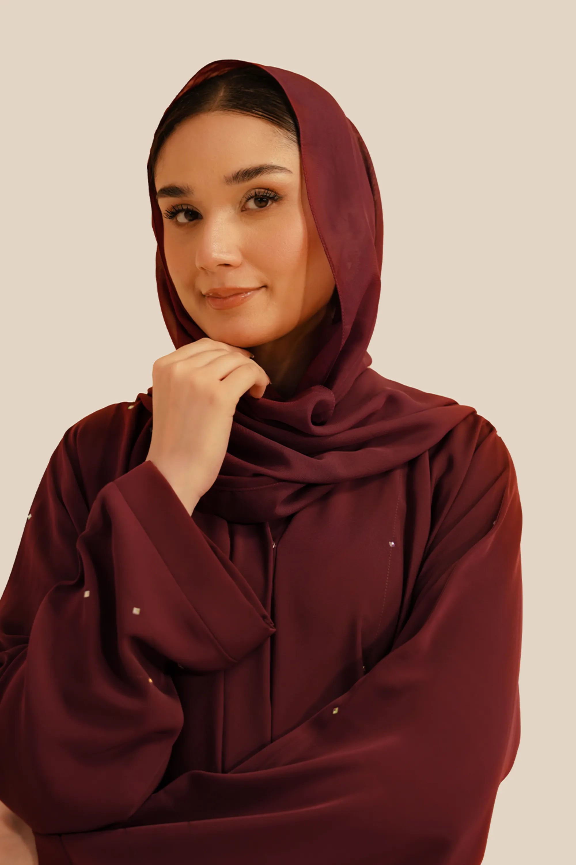 Embellished Abaya Set | Maroon