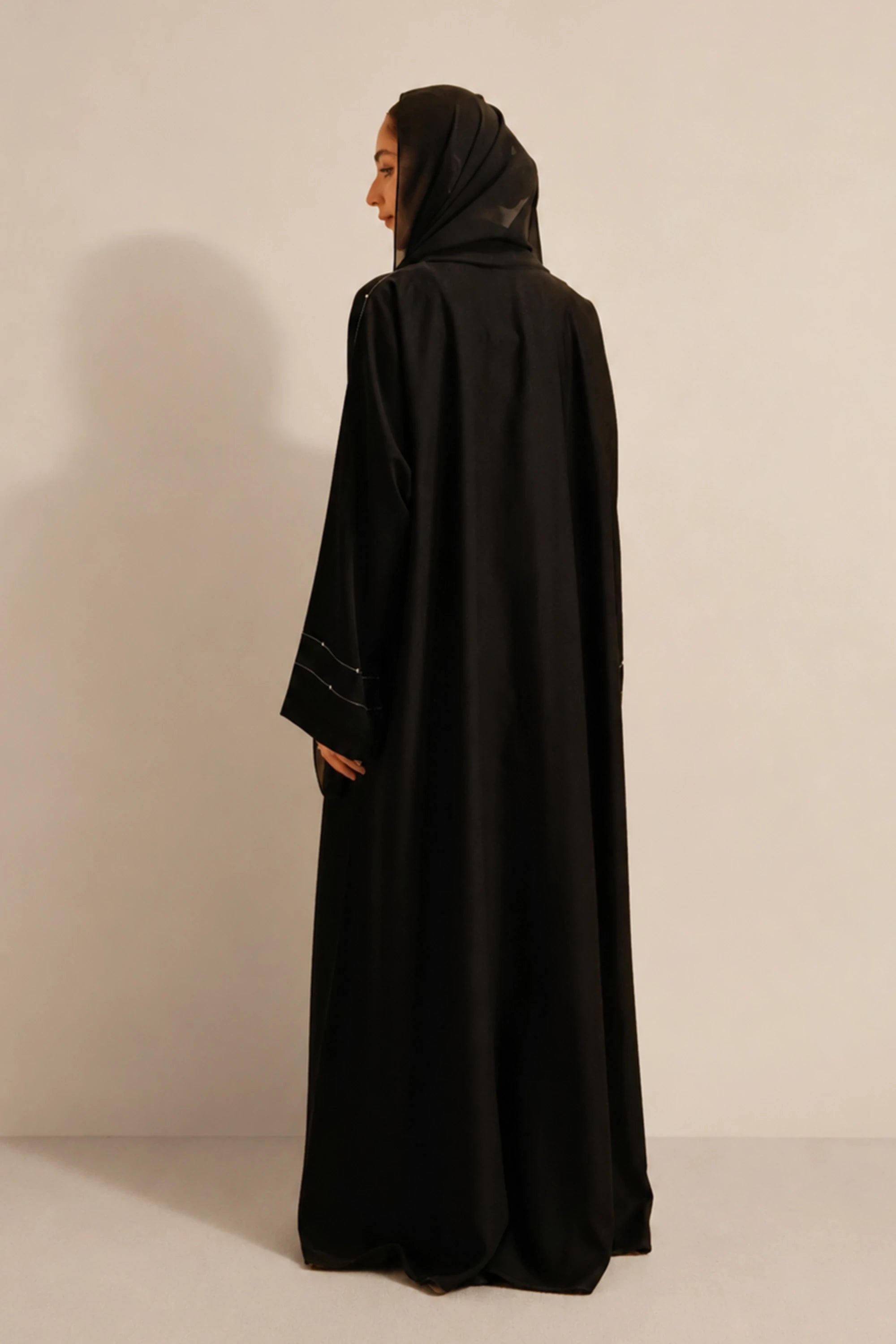Embellished Hareer Abaya Set | Black
