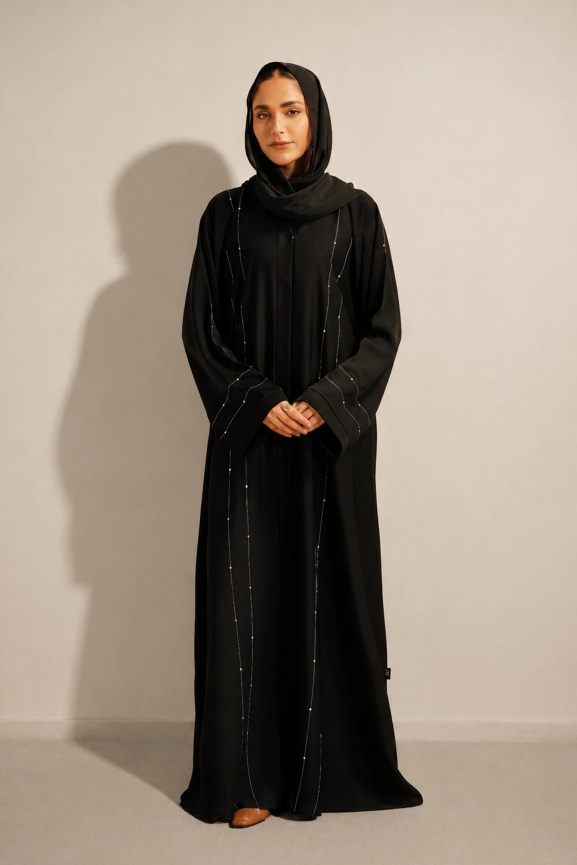 Embellished Hareer Abaya Set | Black