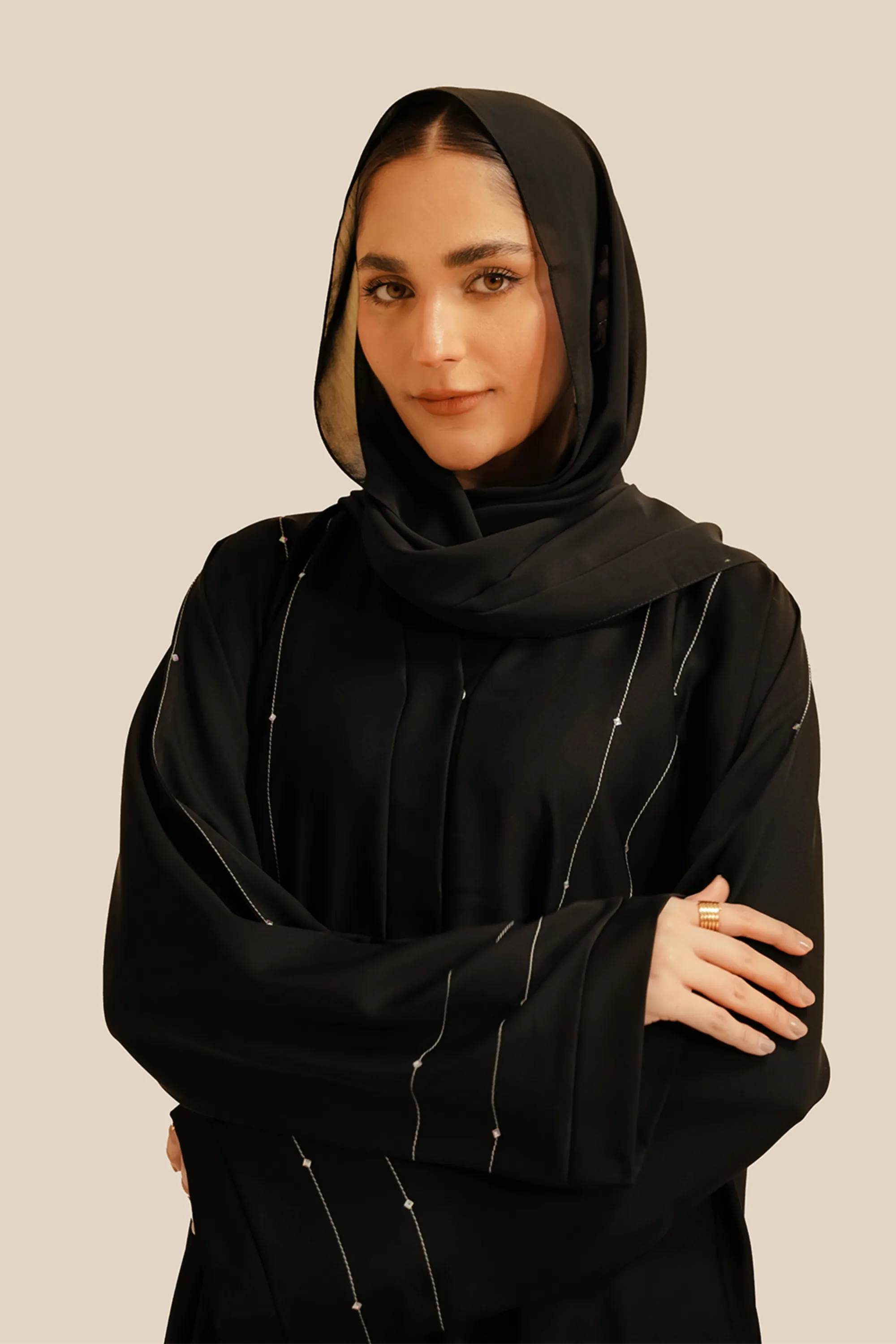Embellished Hareer Abaya Set | Black