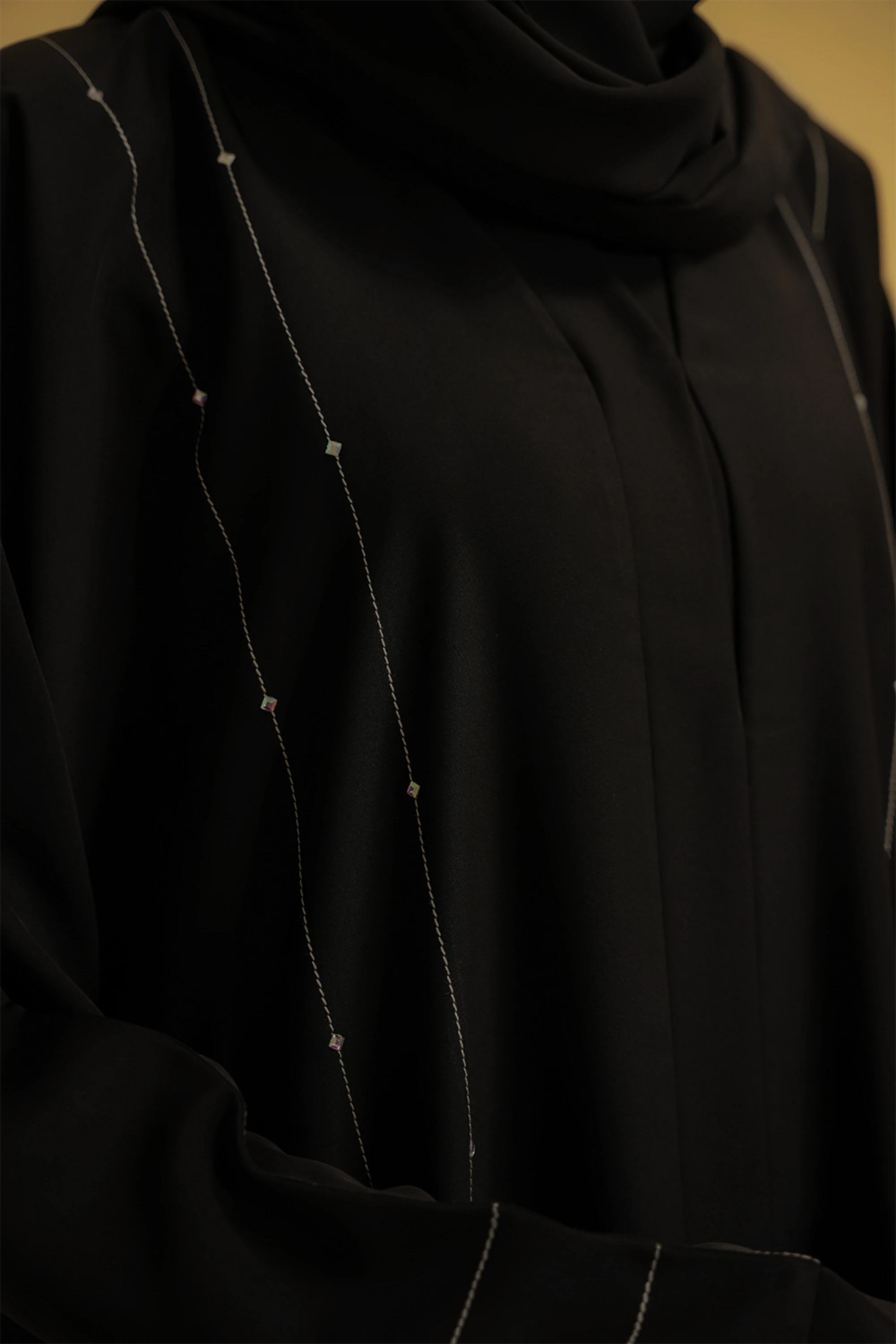 Embellished Hareer Abaya Set | Black