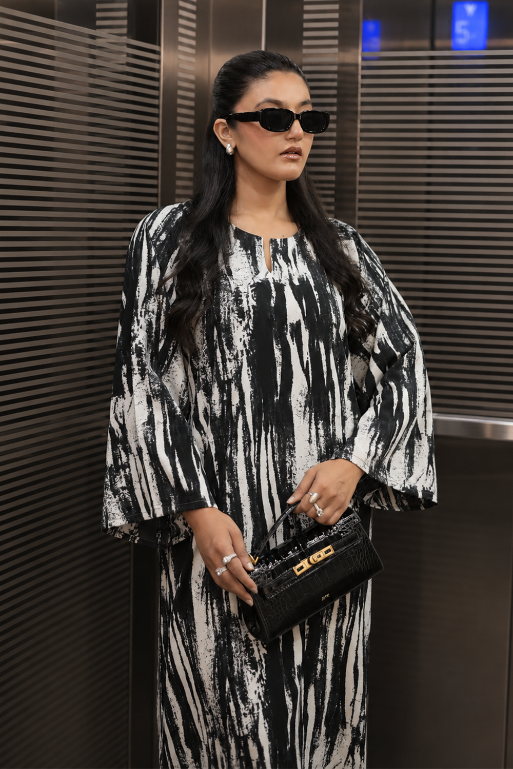 Monochrome Brush Kaftan