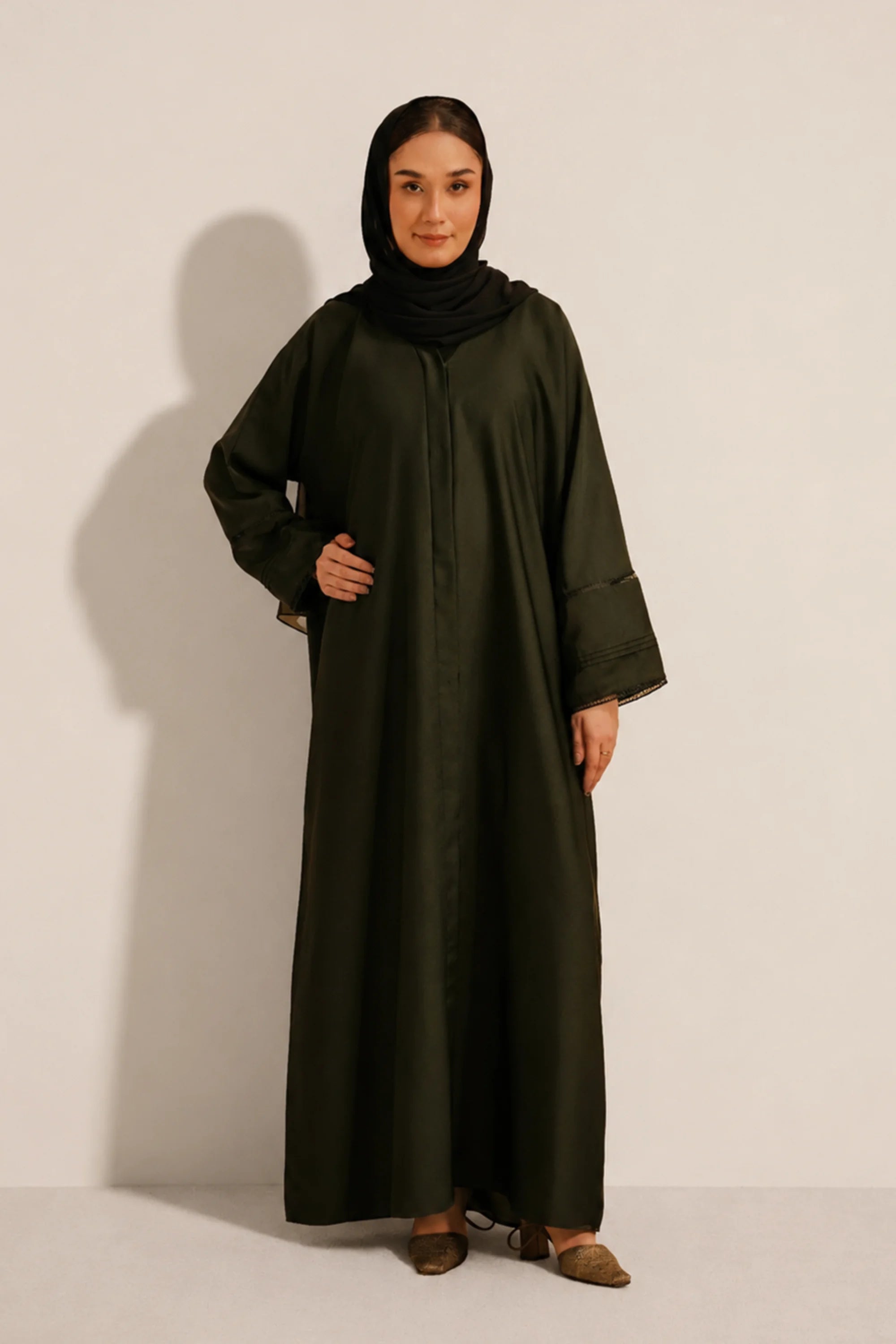 Basic Pleat Abaya Set | Dark Green