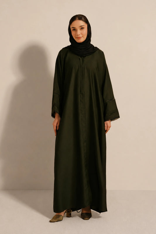 Basic Pleat Abaya Set | Dark Green 2000